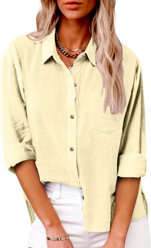Vista 60 de SMIDOW Camisa de algodón y lino con botones para mujer