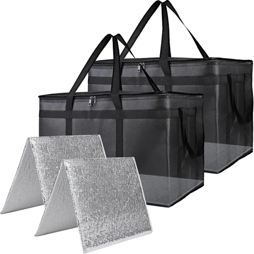 Vista 23 de Bodaon Bolsa de entrega de pizza aislada, 20" x 20" x 8" bolsas calentadoras de pizza para mantener caliente, bolsa aislada para entrega de Negro