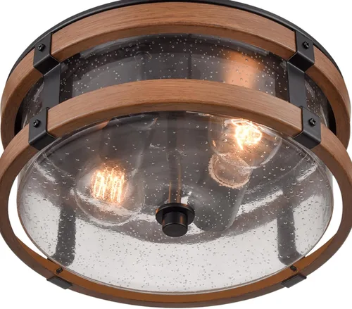 Vista 5 de DEYNITE - Lámpara de techo con 2 luces, pantalla de cristal con semillas de tambor, color negro y luz óxido E26 regulable, acabado rústico