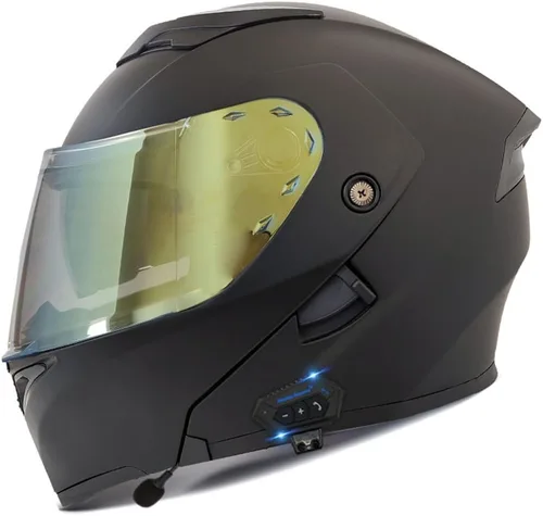 Vista 34 de Casco modular Bluetooth para motocicleta, aprobado por DOT, abatible, de cara completa, integrado, antivaho, doble visera, casco para motocicleta