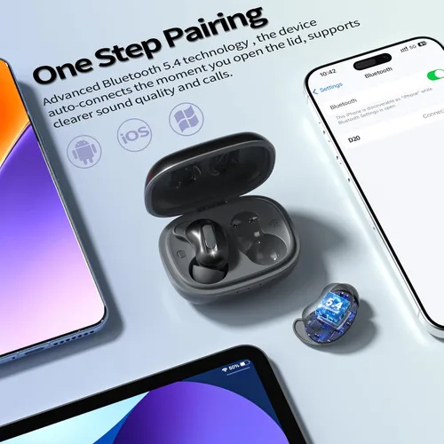 Vista 5 de Auriculares para dormir, mini ANC inalámbricos Bluetooth 5.4, graves profundos, auriculares estéreo de 48 horas, 4 micrófonos ENC con cancelación