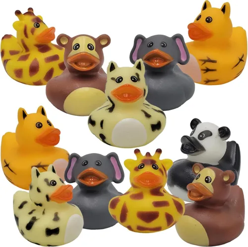 Vista 4 de 6 patos de goma para niños, zoológico de safari de animales, para baño, cumpleaños, baby showers, aula, verano, playa y piscina, recuerdos