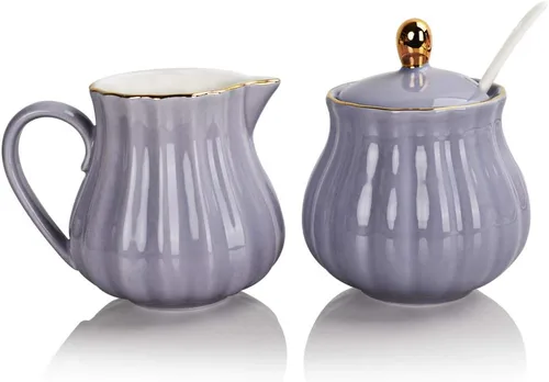 Vista 7 de Sweejar Royal - Juego de azúcar y crema de cerámica, juego de 3 piezas con jarra de crema, azucarero, juego de azúcar con tapa y cuchara, juego