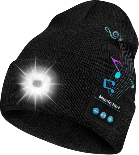 Vista 15 de Bosttor Gorro Beanie Bluetooth con Luz, Gorra con Linterna Frontal con Auriculares y Micrófono de Altavoz Integrado, Regalos para Hombres Mujeres