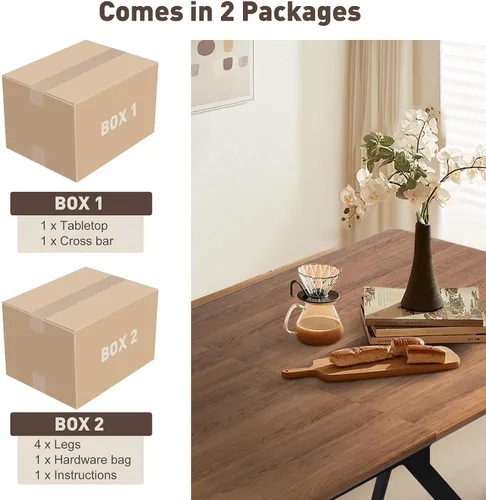 Vista 4 de Mesa de comedor rectangular de 71 pulgadas para 6 y 8 pulgadas, mesa de cocina de madera moderna de mediados de siglo con patas cruzadas de metal