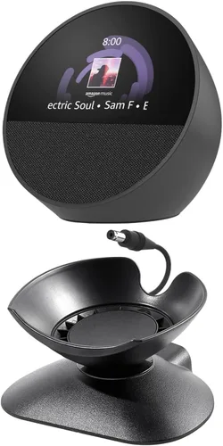 Vista 6 de Soporte ajustable para Echo Spot (versión 2024) y Homepod Mini con puertos de carga USB-C y USB-A, base giratoria de 280 grados y almohadilla