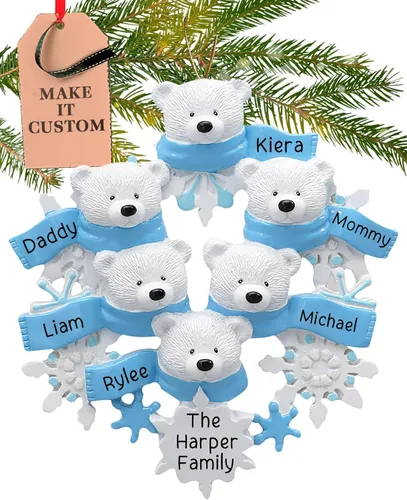 Vista 11 de Adorno personalizado para pareja 2026 24 horas, grabado con láser, adornos de Navidad de oso polar para árbol Familia personalizada de 2 copos