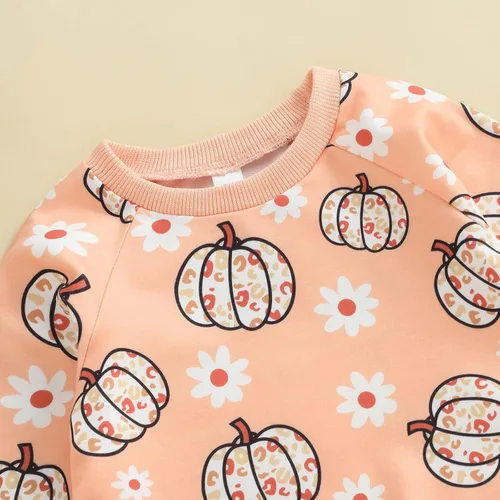 Vista 5 de FIOMVA Halloween Baby Girl Outfit Pumpkin Print Sweatshirt Pants Set Cute Toddler Fall Winter Long Sleeve Shirt Clothes