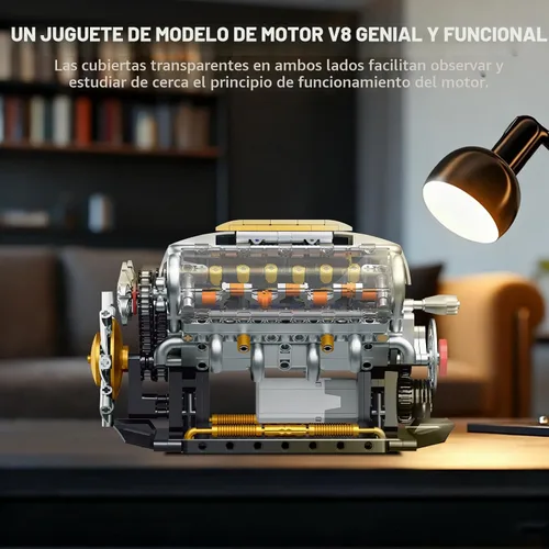 Vista 8 de V8 Kit de modelo de motor que funciona, construye tu propio mini motor de automóvil visible, juego de construcción de experimentos de ciencia física