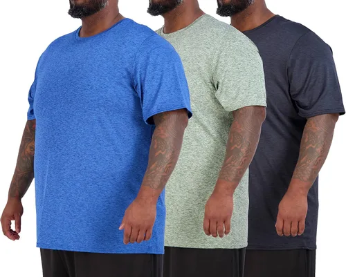 Vista 15 de 3 Pack Men's Big and Tall Dry Fit T Shirts Workout Gym Athletic Crew Tee Manga corta - Conjunto 1