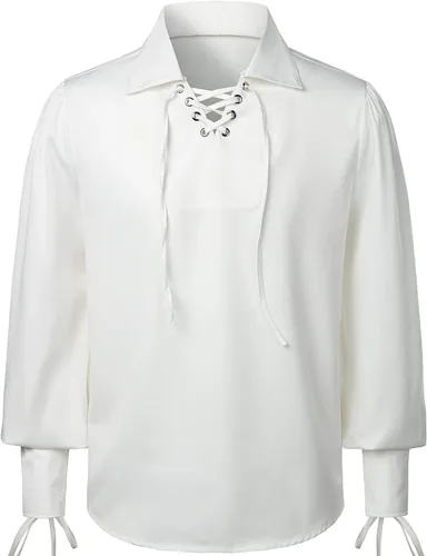 Vista 3 de VATPAVE Camisas renacentistas para hombre, camisetas góticas de pirata para cosplay