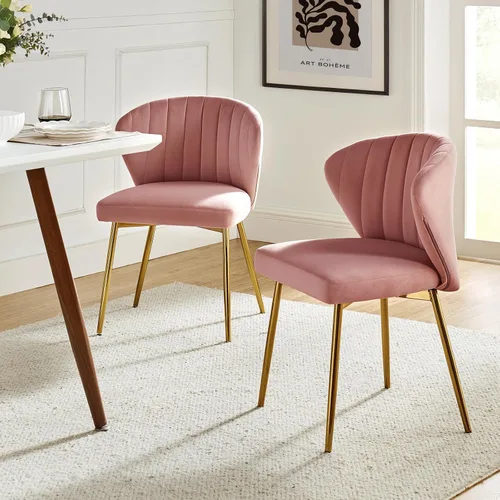 Vista 16 de TINA'S HOME Juego de 2 sillas decorativas, sillas laterales de terciopelo glamoroso con patas doradas, sillas de comedor tapizadas de mediados