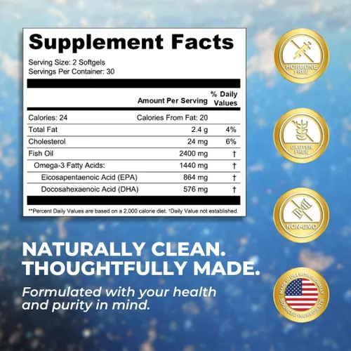 Vista 6 de Vital Omega 3 Suplementos de aceite de pescado de 2400 mg 864 mg de EPA y 576 mg de DHA 1440 mg de ácidos grasos omega-3 totales Promueve