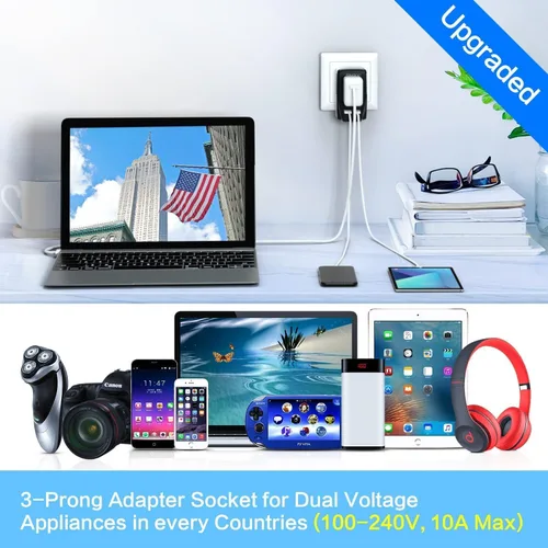 Vista 7 de Convertidor de voltaje de 2000 W de 220 V a 110 V, adaptador de viaje de 10 A con 2 puertos USB, convertidor de corriente para secador