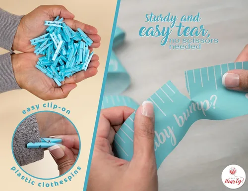 Vista 5 de Party Hearty Juegos Divertidos de Baby Shower para Niño, Juego de 2: ¿Qué Tan Grande Está la Pancita? y No Digas Bebé, Azul Juego de 2