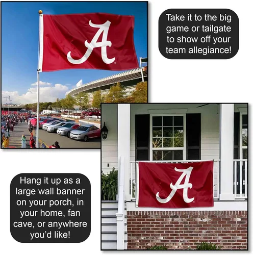 Vista 4 de College Flags & Banners Co. Bandera de la universidad grande de la Universidad de Bama de Alabama Crimson Tide