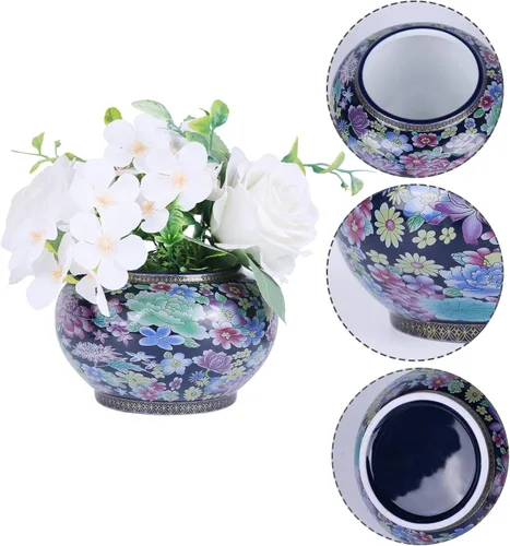 Vista 3 de Tarro clásico de jengibre esmaltado, hecho a mano, diseños inspirados en la dinastía Yuan y Ming, motivos florales de colores vibrantes en jarrón