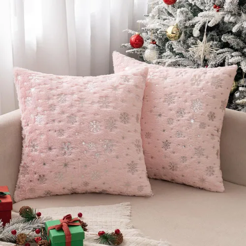 Vista 14 de MIULEE - Juego de 2 fundas de cojín decorativas de Navidad, hechas de piel sintética suave con copos de nieve plateados y brillantina, para Verde