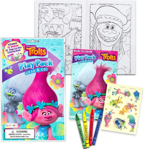 Vista 2 de Bendon Juego de 15 Trolls Play Packs Divertidos Recuerdos de Fiesta para Colorear Libro Crayones Pegatinas Trolls Play Pack Party Favor Coloring