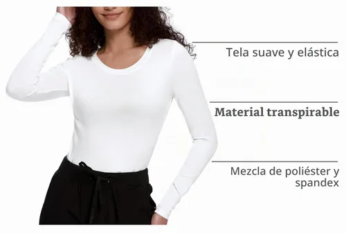 Vista 4 de COZYFIT Underscrub de manga larga para mujer - Blusas de uniforme para enfermeras con cuello redondo y tela suave Blanco