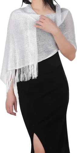 Vista 5 de Aster Chales metálicos brillantes y envolturas para vestidos de noche con hebilla para mujer, chales y envolturas para fiesta, novia, dama de honor