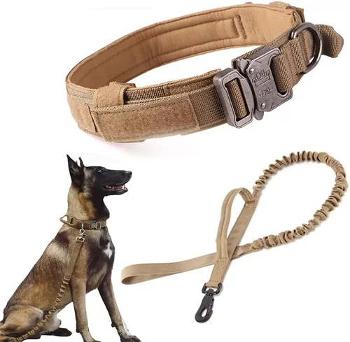 Vista 35 de Collar táctico para perro, ajustable, militar, de nailon, con asa de control y hebilla de metal resistente para perros medianos y grandes (negro, S)