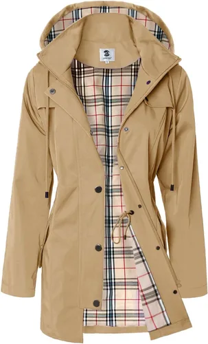 Vista 15 de SaphiRose Chaqueta larga con capucha para lluvia al aire libre para mujer, impermeable, rompevientos Algas Azul