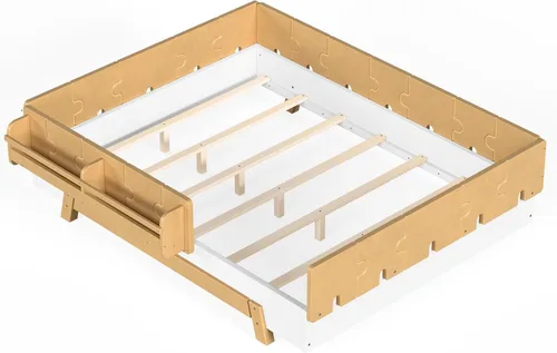 Vista 9 de Cama Montessori de tamaño matrimonial con estantería y valla, natural