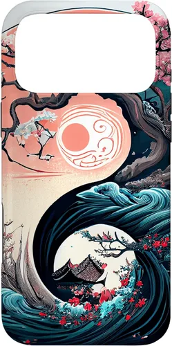Vista 21 de Funda para iPhone 11 Pro Max Yin Yang Cherry Blossom Bonsái y Great Wave