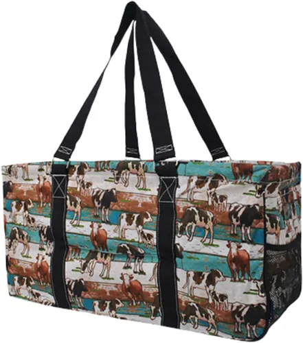 Vista 40 de NGIL Bolsa de comestibles reutilizable extra grande plegable de gran tamaño para comestibles, almacenamiento, picnic, playa, Estampado de vaca