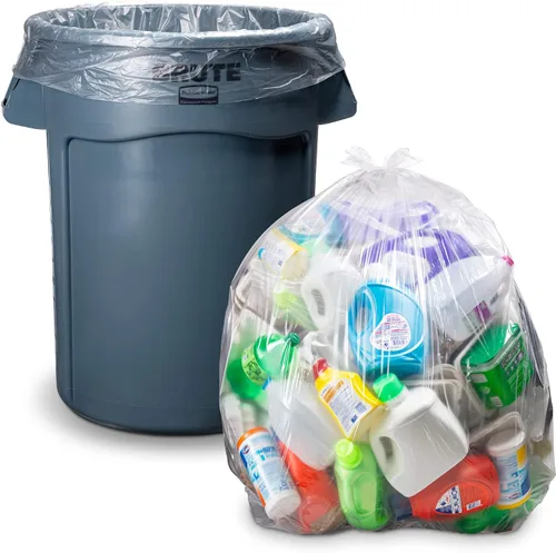 Vista 6 de Bolsas de basura resistentes de 45 galones, enormes 100 bolsas con lazos, bolsas de basura transparentes extragrandes para reciclaje. Bolsas