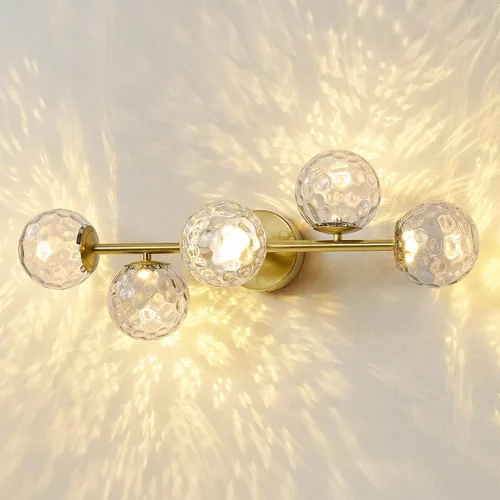 Vista 11 de Luz LED negra para tocador de baño: 5 luces de vidrio martillado colorido globo de luz - Luces de pared únicas de mediados de siglo modernas