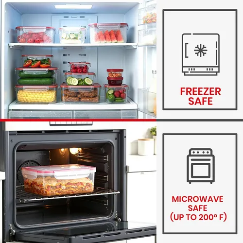Vista 4 de Utopia Kitchen Contenedores de plástico para alimentos, recipientes para almacenamiento de alimentos con tapas herméticas, loncheras reutilizables