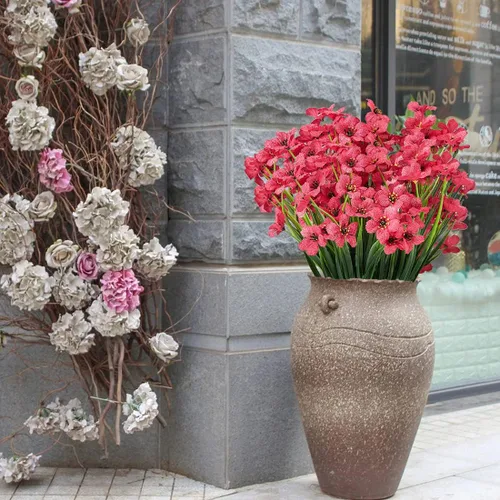 Vista 4 de 6 paquetes de flores artificiales de orquídea, vegetación artificial falsa, resistente a los rayos UV, no se decolora, flores de plástico sintético