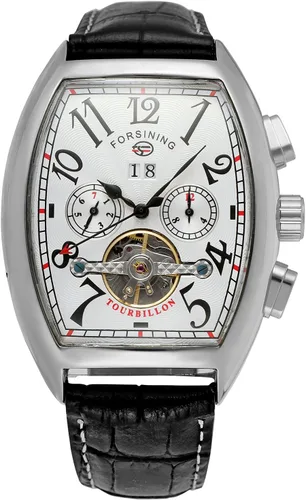 Vista 6 de FORSINING Reloj rectangular de cuerda automática para hombre, con correa de cuero auténtico, Tourbillon
