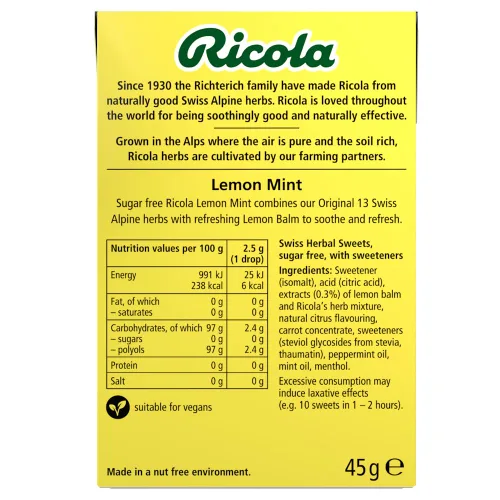 Vista 3 de Ricola Dulces de hierbas suizas sin azúcar y menta limón, gotas de hierbas, 31.75 oz - Paquete de 20