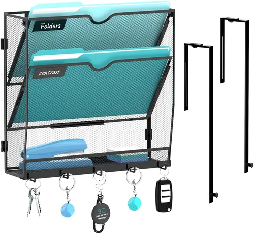 Vista 25 de 5 Tier Wall File Organizer, Metal Holder with Bottom Hooks Negro