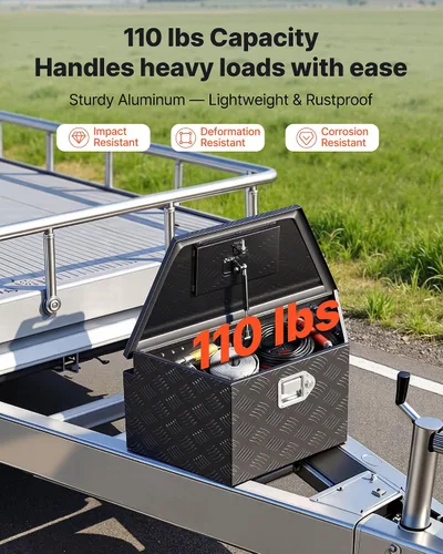 Vista 3 de VEVOR Caja de lengua para remolque, caja de herramientas de lengua de remolque resistente, organizador de almacenamiento con cerradura y llaves