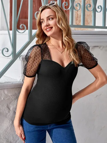 Vista 6 de Floerns Camiseta de maternidad de manga corta con cuello corazón para mujer