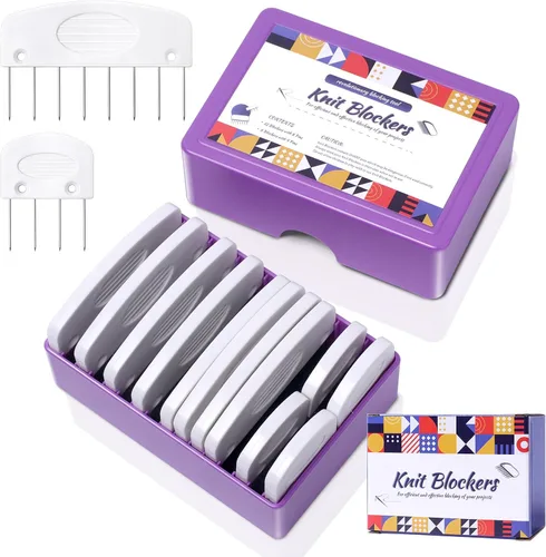 Vista 8 de Opstin Kit de 2 Cajas de Alfileres de Bloqueo de Tejido para Proyectos de Tejido y Ganchillo, Bloqueadores de Tejido, Peines de Bloqueo, Alfileres