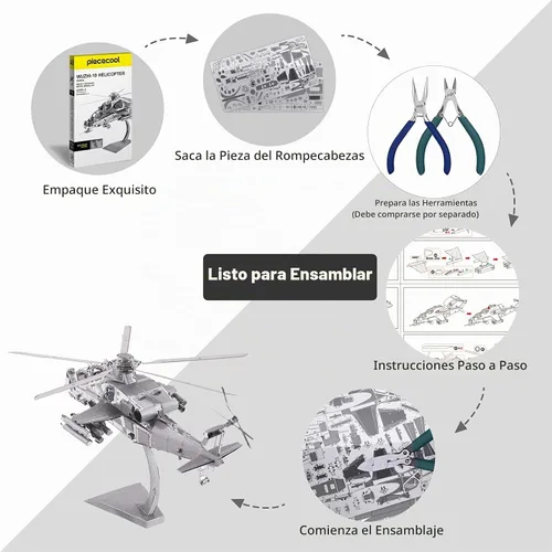 Vista 3 de Piececool Rompecabezas de metal 3D modelo militar, 10 modelos de helicópteros de avión para construir para adolescentes, hombres, aficiones