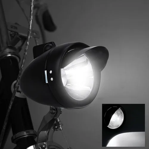 Vista 2 de Faro delantero de bicicleta, faro vintage para montar en bicicleta por la noche, luz LED ligera con visera, lámpara frontal retro al aire libre alto