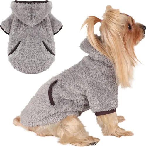 Vista 14 de Suéter con capucha de forro polar para perros pequeños, hembras y machos, ropa cálida de invierno para cachorros, Chihuahua Teacup, Yorkie, suave