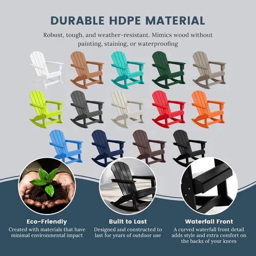 Vista 5 de HDPE Laguna Silla mecedora Adirondack de polietileno para exteriores (juego de 2), color negro
