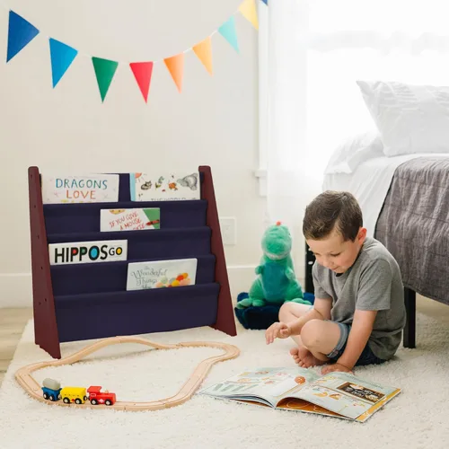 Vista 2 de Wildkin estantería de lona para niños y niñas, diseño de madera con cuatro estantes de tela, mantén las habitaciones, salas de juegos y aulas