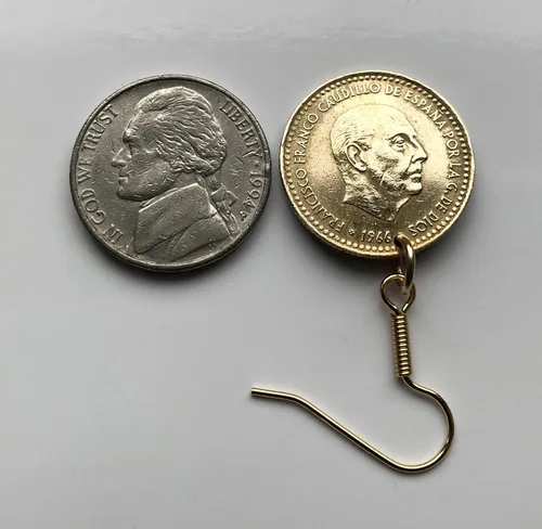Vista 6 de 1966 Spain España 1 Peseta Spanish coin earrings escudo Español Madrid Barcelona Sevilla Málaga Córdoba Valencia Granada Zaragoza Toledo Cadiz