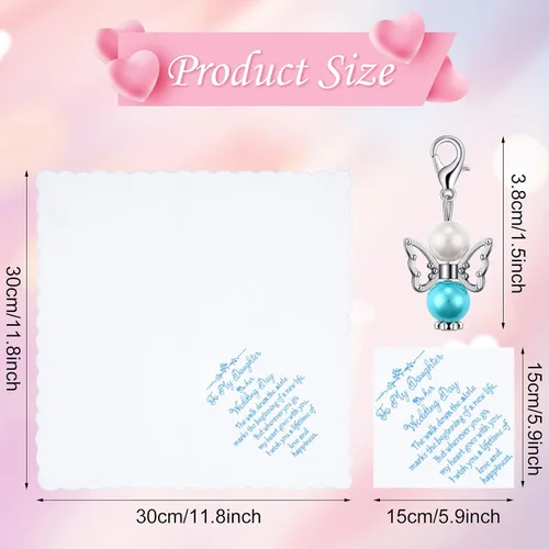 Vista 2 de Tegeme Pañuelo de novia pañuelo de boda para hija, regalo de boda, recuerdo Hankie y ángel azul novia pañuelo