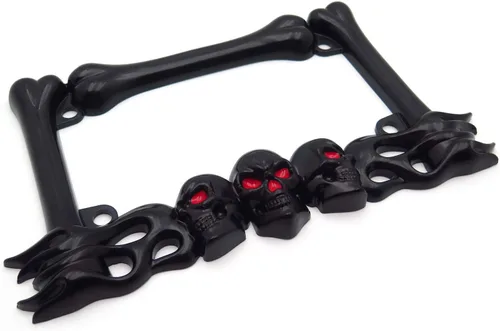 Vista 7 de MT294-006- 3D SKULL FLAME BONES NEGRO MOTOCICLETA PLACA MARCO Compatible con HARLEY-DAVIDSON Negro