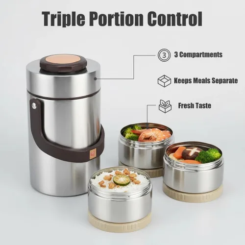 Vista 6 de Lonchera de boca ancha para comida caliente de 77.8 onzas, tarro de almuerzo para alimentos calientes con contenedor apilable de 3 capas, juego