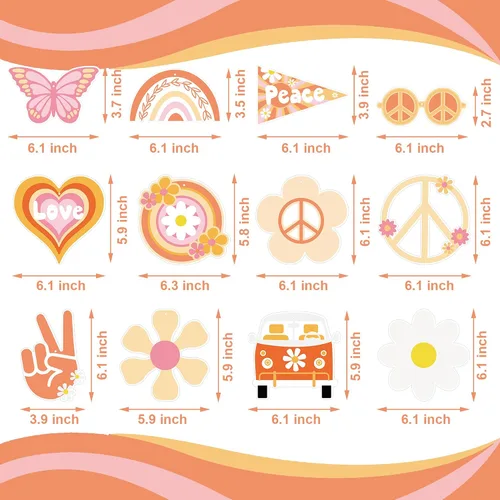 Vista 3 de 19 piezas de decoraciones de fiesta geniales incluyen pancarta bohemia de feliz cumpleaños, espirales colgantes hippie retro boho panal centros